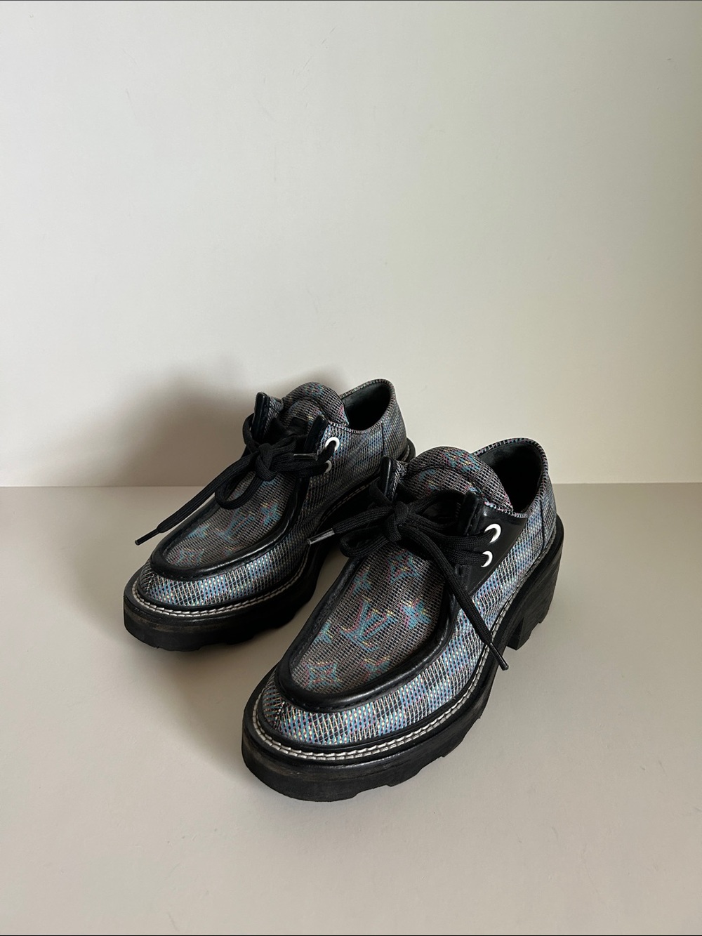Louis Vuitton Iridescent Black Platform Moccasin Sneakers